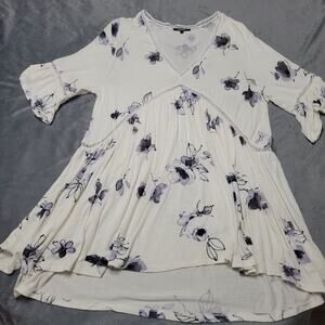 Annabelle Shirt Womens Large Top White Floral Lace Belle Sleeve V Neck Stretch